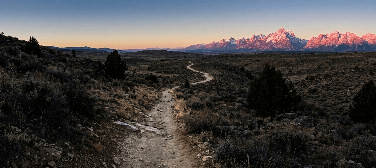 A lone path winding through a desert wilderness