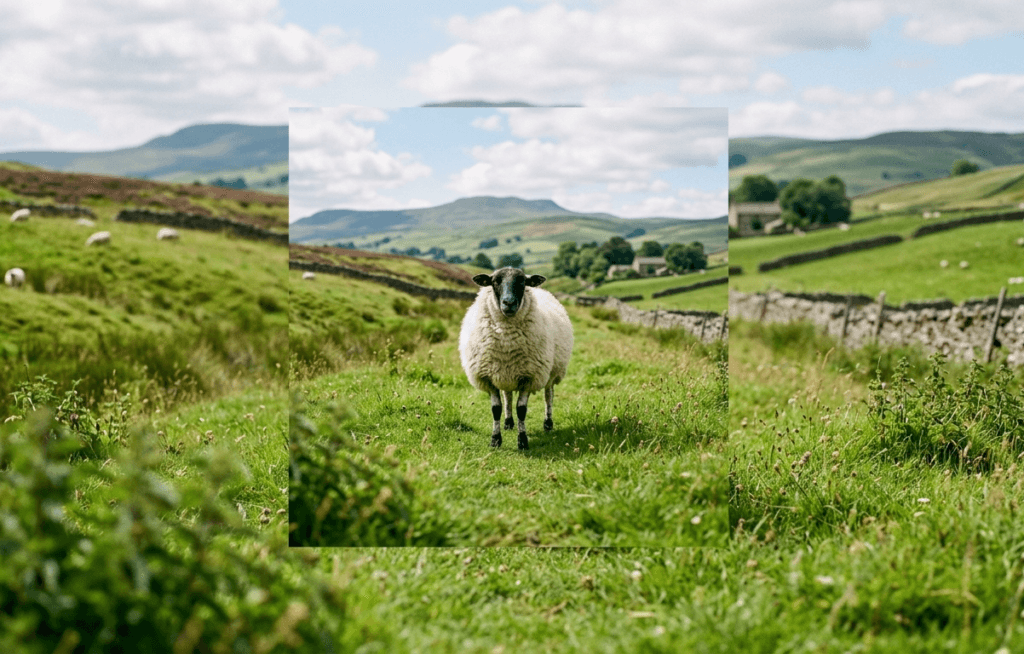 A sheep in a field, its gaze fixed on something ahead