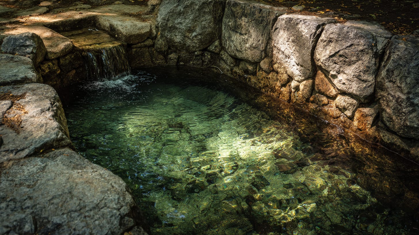 Spring water flowing from a cleft in a rock