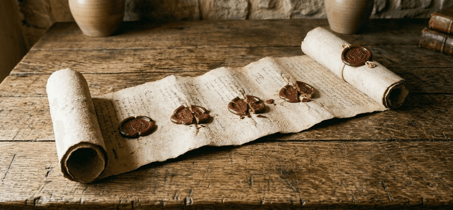 An open scroll unrolled to reveal its text