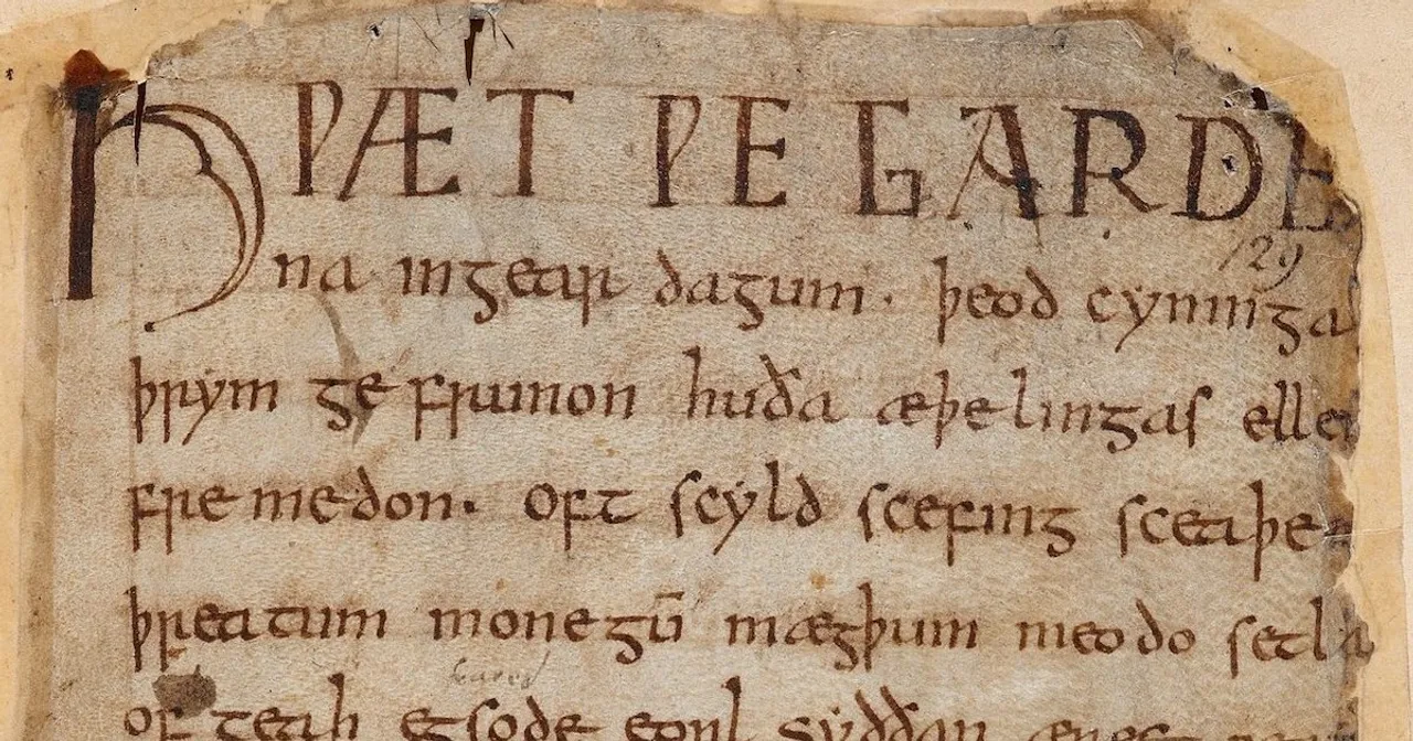 A page of Old English Beowulf, barely recognizable as English