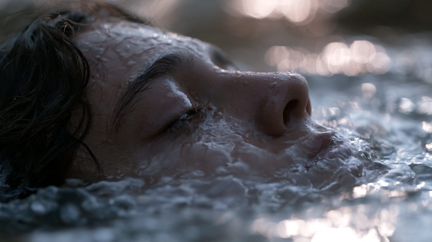 A person rising up out of baptismal water