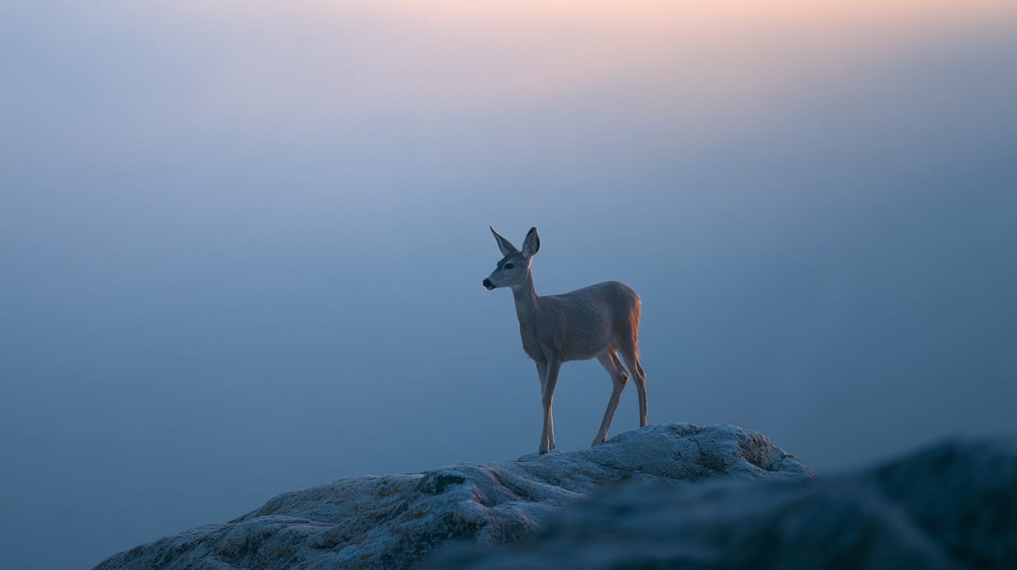 A deer standing sure-footed on high, rocky ground.