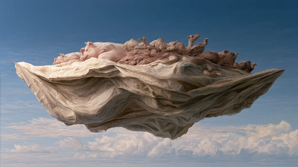 A sheet lowered from the sky crowded with unclean animals — the vision let down to Peter.